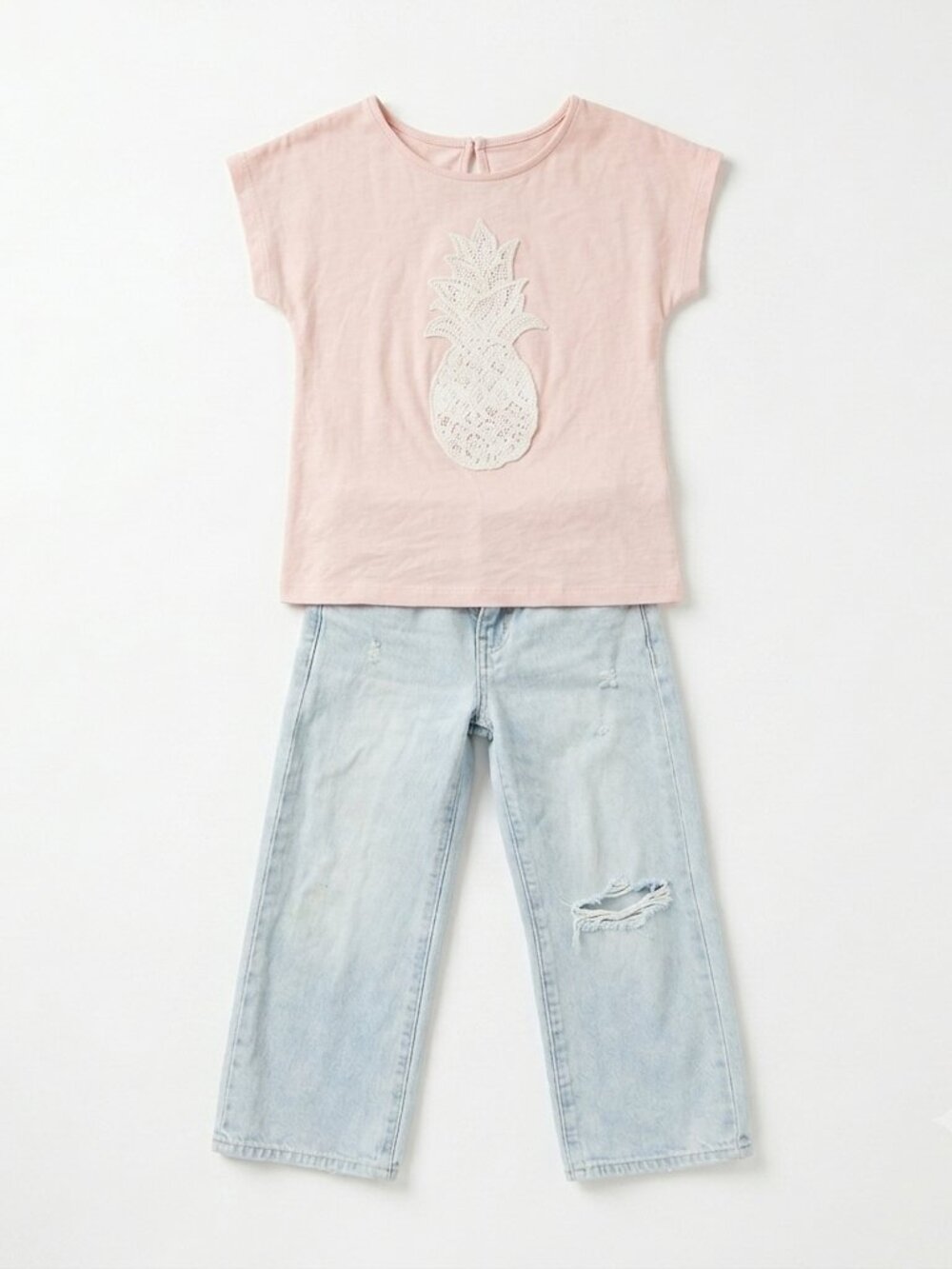 Chloé Girls Pineapple Lace Top & Old Navy Baggy Wide Leg Jeans Set